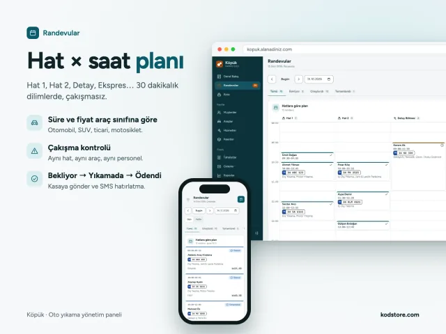 Hat ve saat bazlı oto yıkama randevu planı