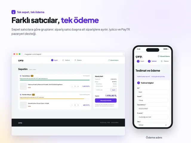 Satıcılara göre gruplanan tek sepet ve ödeme adımı