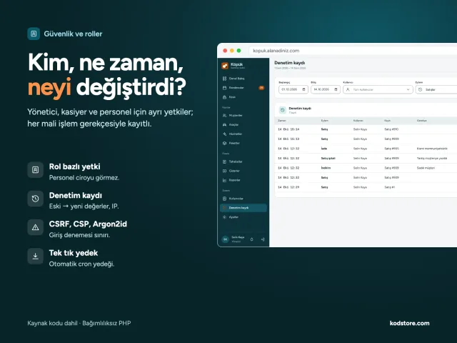 Rol bazlı yetki ve denetim kaydı ekranı