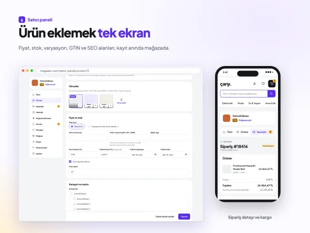 Satıcı panelinde ürün düzenleme ve sipariş detayı