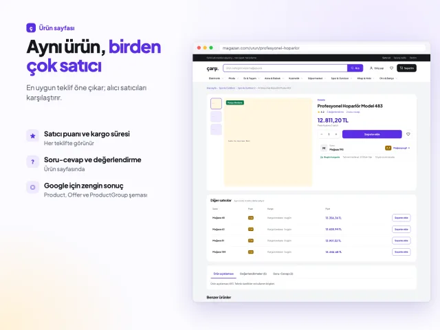 Ürün sayfasında birden çok satıcı teklifi